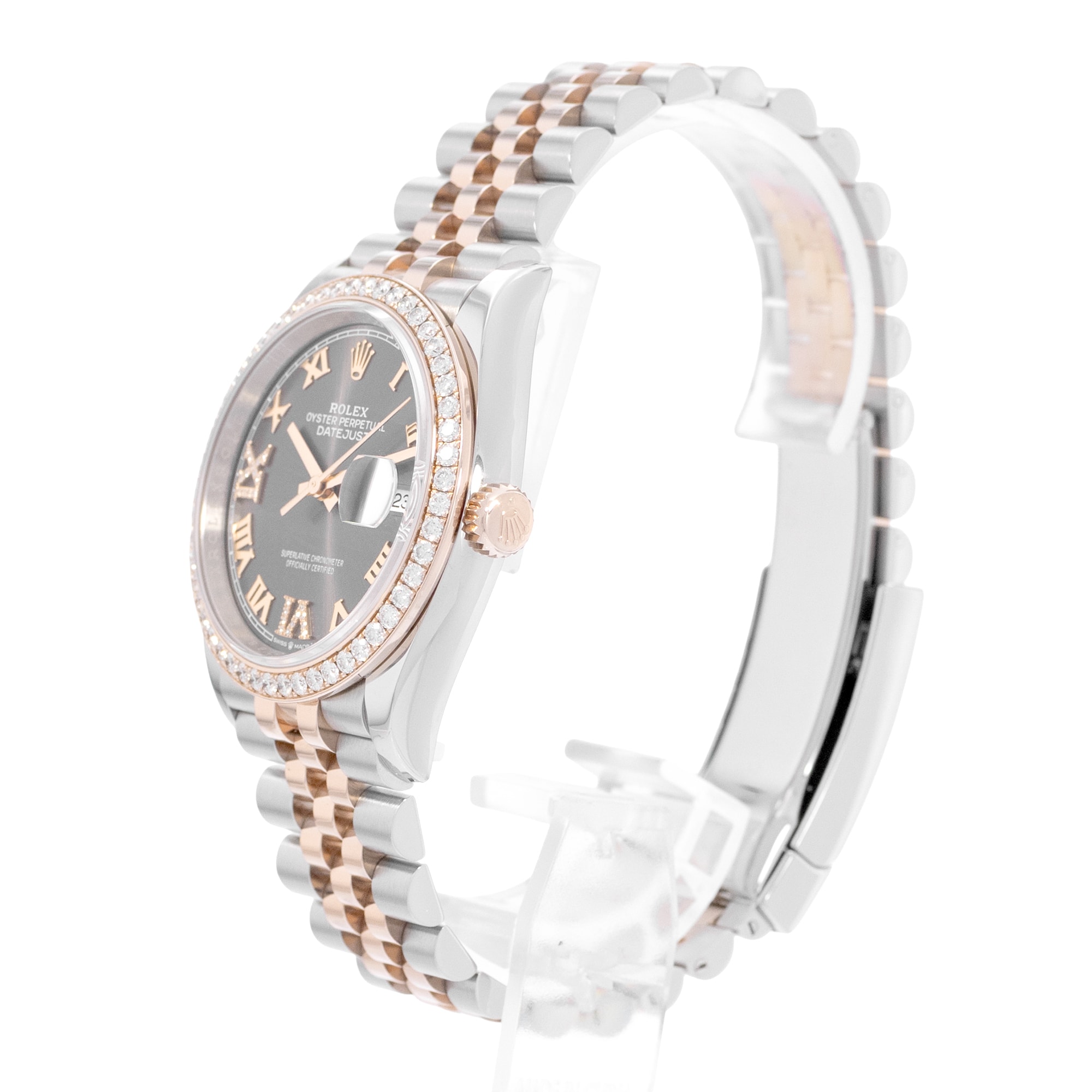 Rolex Datejust 36 126281 RBR Silver Diamonds Steel Rose Gold Mens Watch Box Card